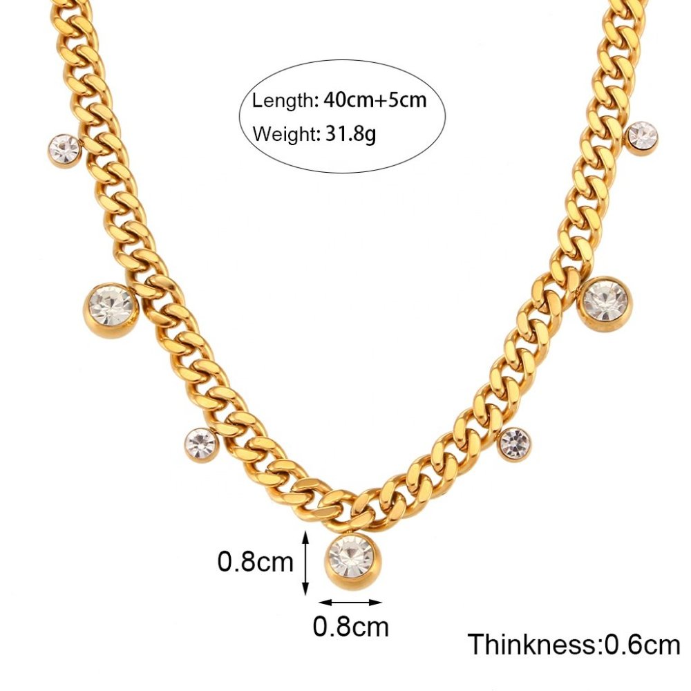 Chunky Cuban Chain Choker Necklace Zircon Charms 18K Gold Plating - Picture 7 of 9